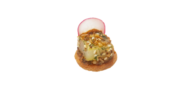 Navet bio pharaon sablé au citron confit, pièce cocktail végétarienne sans gluten